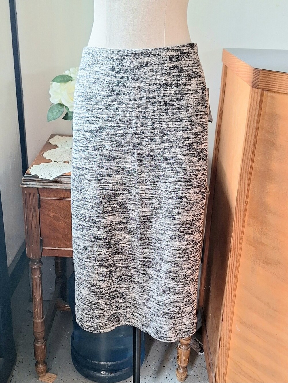 Grace Elements Knit Black Marled Pencil Skirt, L, RN#93178, NWT